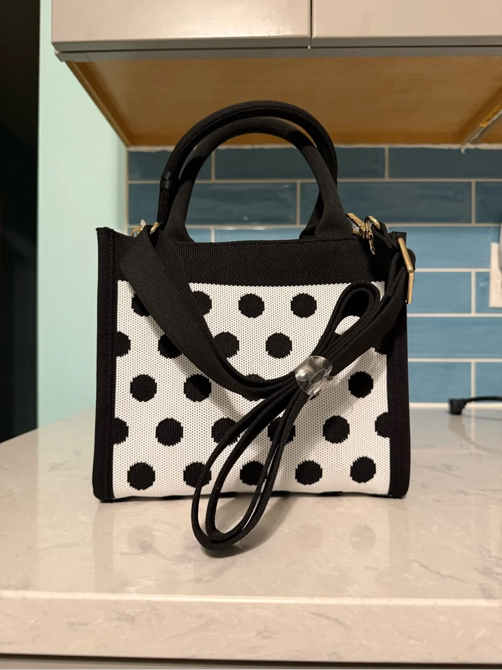 NWT Kate Spade New York Black & White Polka Dot Woven Tote For Target